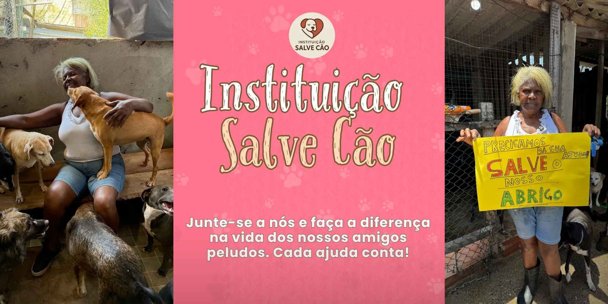 Protetora Silvana com os cães do abrigo Salve Cão